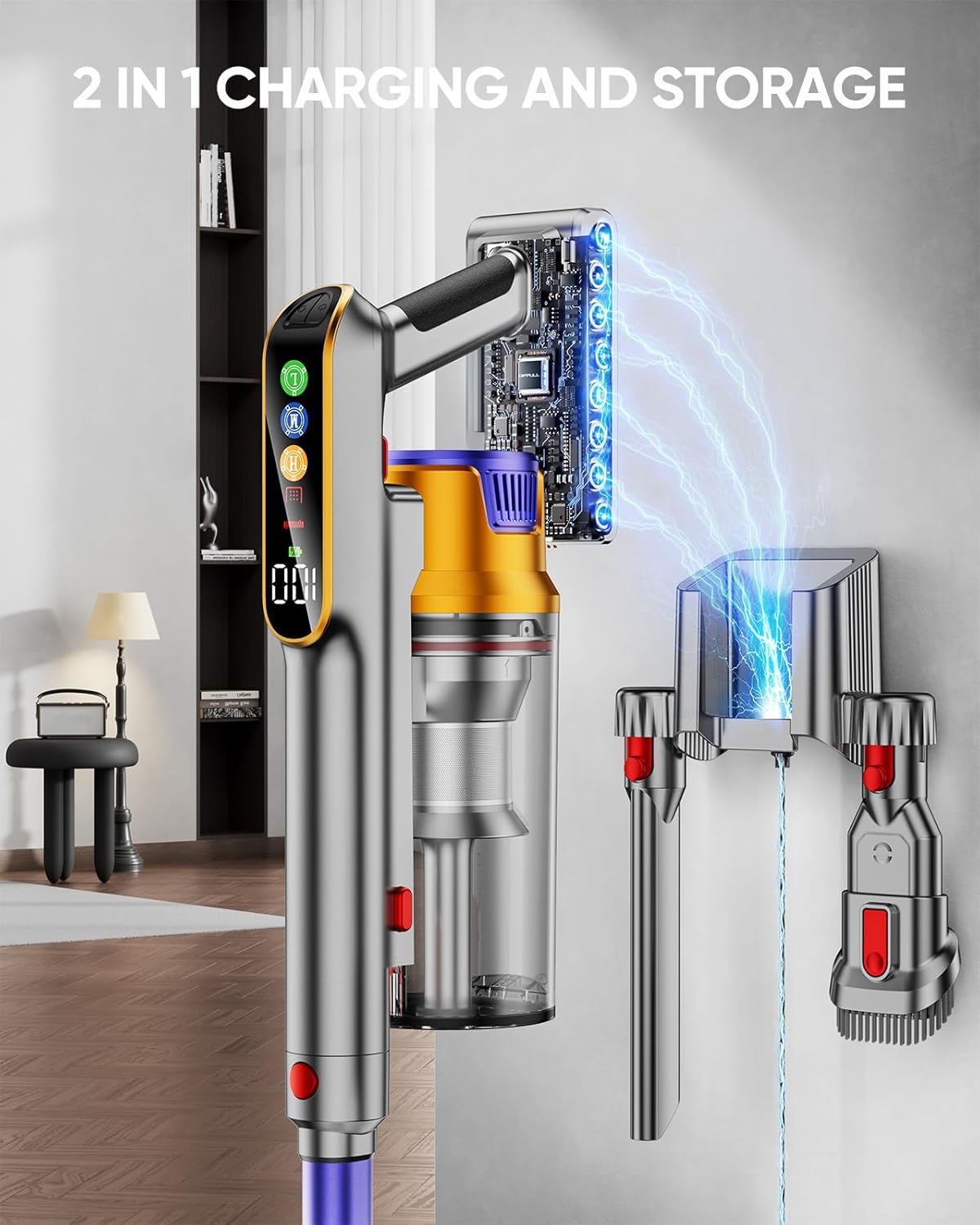 Cordless Vacuum Cleaner, 650W 55KPA 70Mins Vacuum Cleaners for Home, Stick Vacuum with 1.8L Cup, Anti-Tangle, 8-Stage Filter System, Green Light for Pet Hair, Carpet, Floor - Image 7