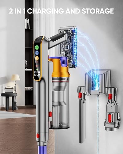 Miniatura 7 de Aspiradora inalámbrica, 600 W, 50 KPA, 65 minutos para el hogar, aspiradora de palo con taza de polvo grande de 1.8 L, sistema de filtro de 8