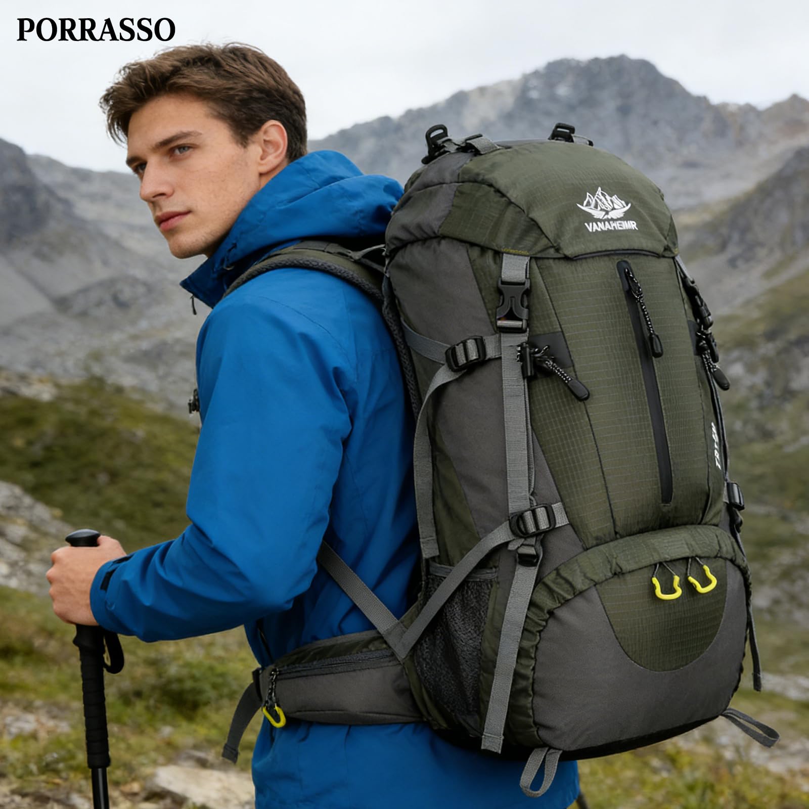 Sac à dos de randonnée imperméable 50 l avec housse de pluie pour homme et femme pour voyage, trekking, camping, escalade, sports de plein air