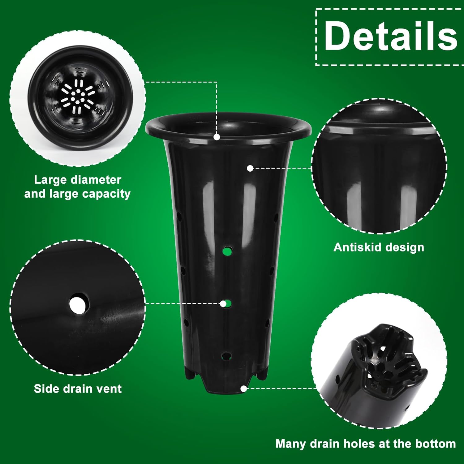 tchrules 15pcs Plastic Deep Plant Nursery Pots,8.66”Tall Tree Pots,Black Deep Seedling Container Pots with Drainage Holes for Indoor Outdoor Gardening (5.3" Wx8.66 H)
