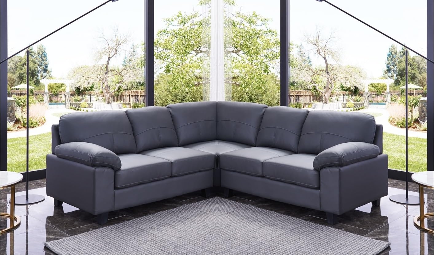 SC Furniture Ltd Dark Grey High Grade Real Genuine Leather Corner Sofa + USB Ports BOSTON