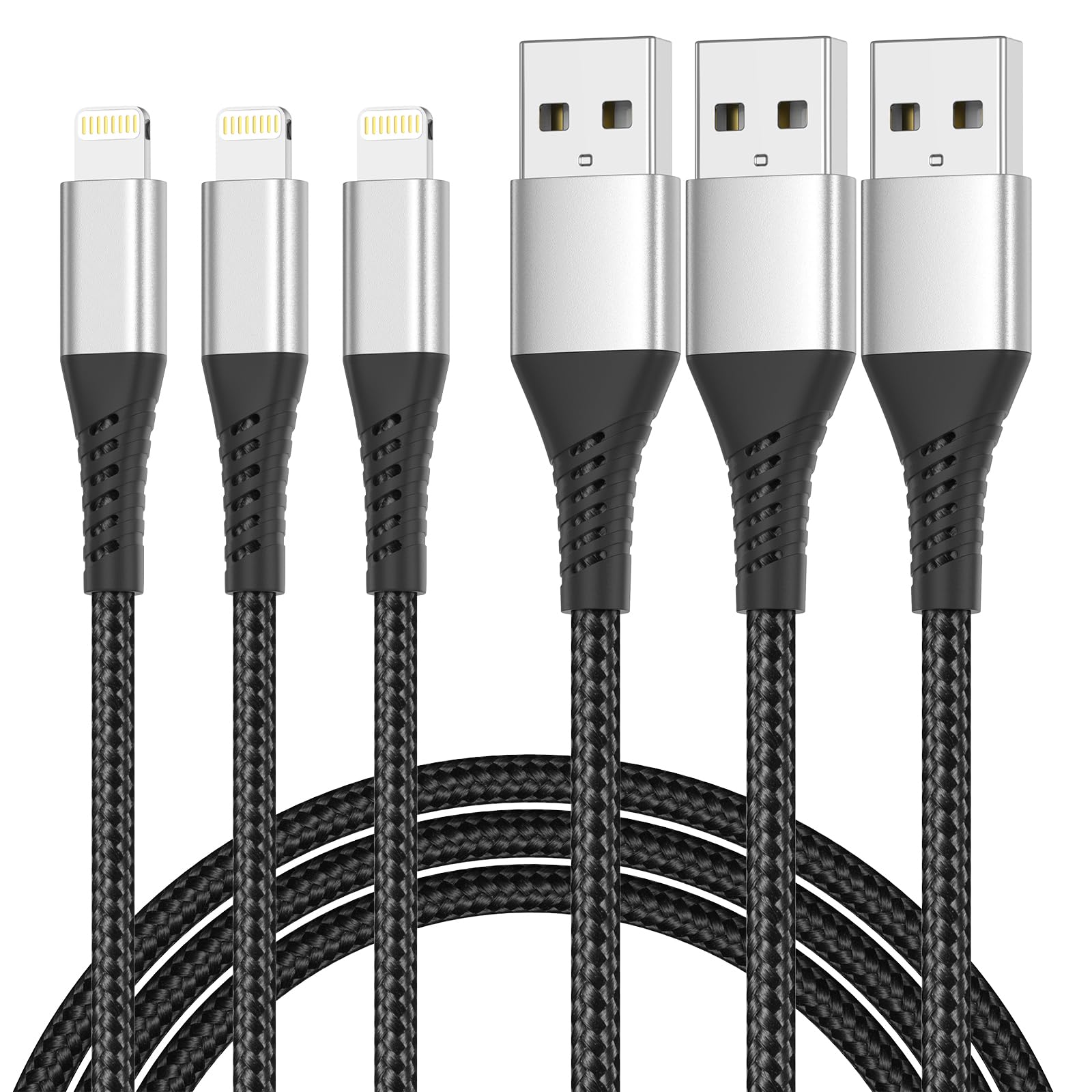 3FT iPhone Charger Fast Charging Lightning Cable 3-Pack, [Apple MFi Certified] Nylon Braided USB A to Lightning Charger Cables for iPhone 14 13 12 11 Pro Max XS X XR SE 8 7 6 Plus and Airpods