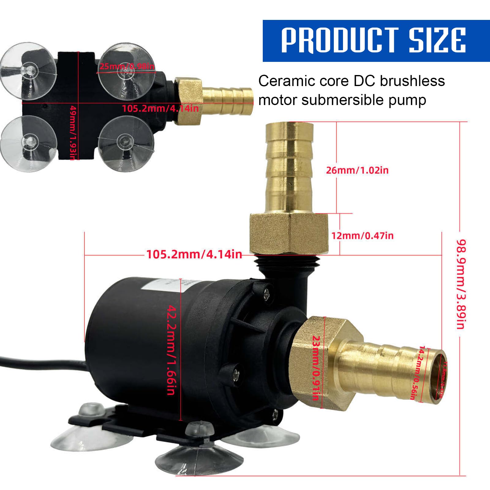 Bomba de agua sin escobillas DC 12 V, bomba sumergible mini con eje de cerámica, bomba de circulación para acuario, 800 L/H, altura de extracción de 5 m, para estanque, fuente, piscina