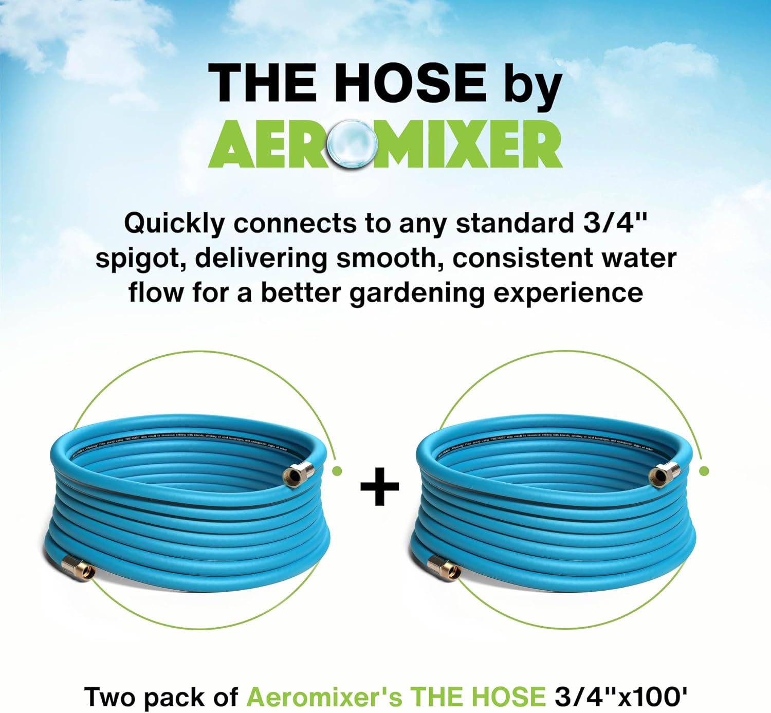 Aeromixer THE HOSE-(2 Pack) 3/4 Inch Garden Hose 100 Ft,Kinkless Commercial Garden Hoses, Heavy Duty Industrial Water Hoses for Outdoors, 650 PSI High-Pressure Watering Tool for Farming and Gardening