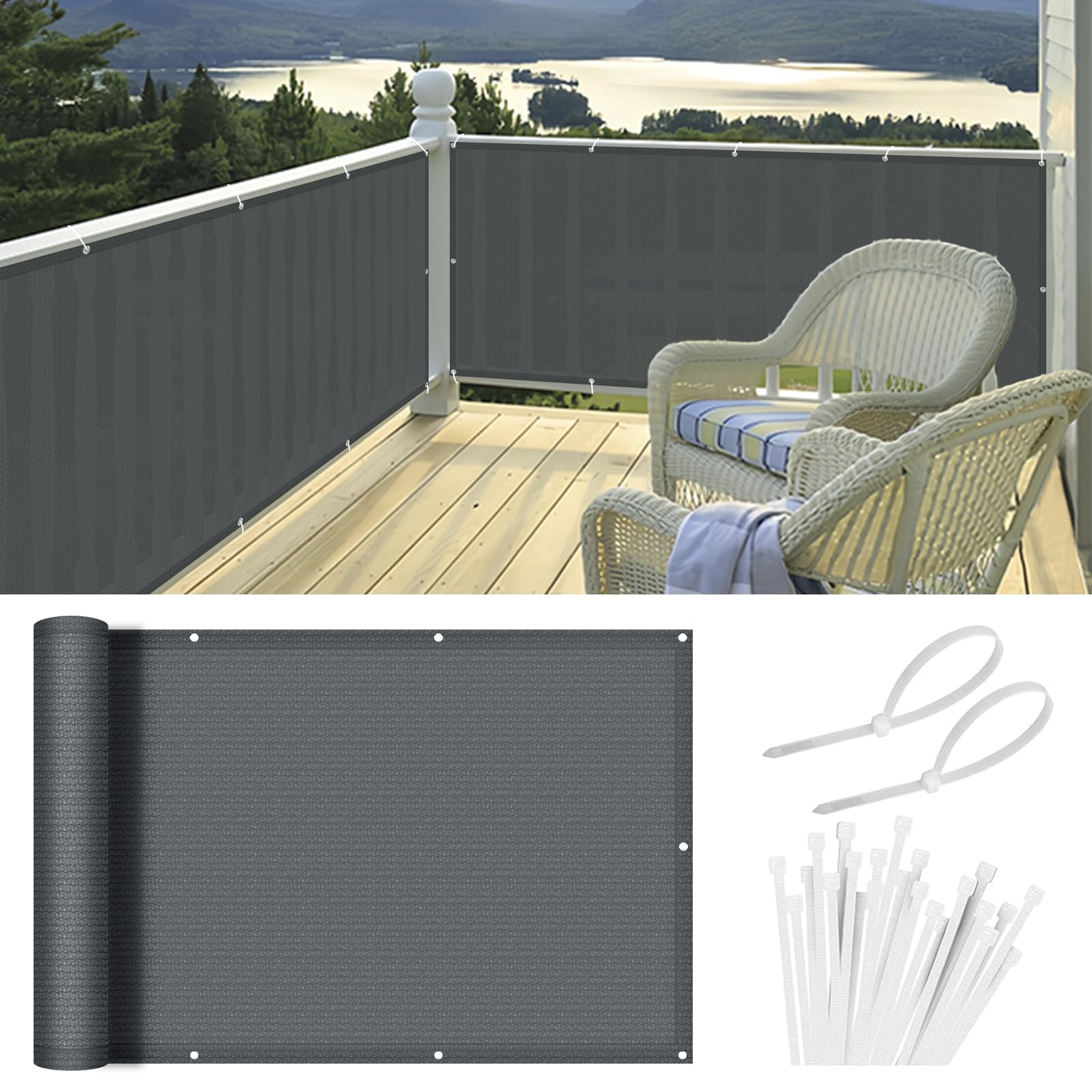 HENG FENG Balcony Privacy Screen 0.8x3m, Screen Fence Cover (HDPE), 95% UV Protection for Deck Patio, Backyard, Outdoor Pool
