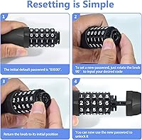 Vista 5 de Candado de Cadena para Bicicleta de 3.2 Pies de Largo, Alta Seguridad, Resistente, Antirrobo, Cerradura de Bicicleta con Combinación de 5 Dígitos