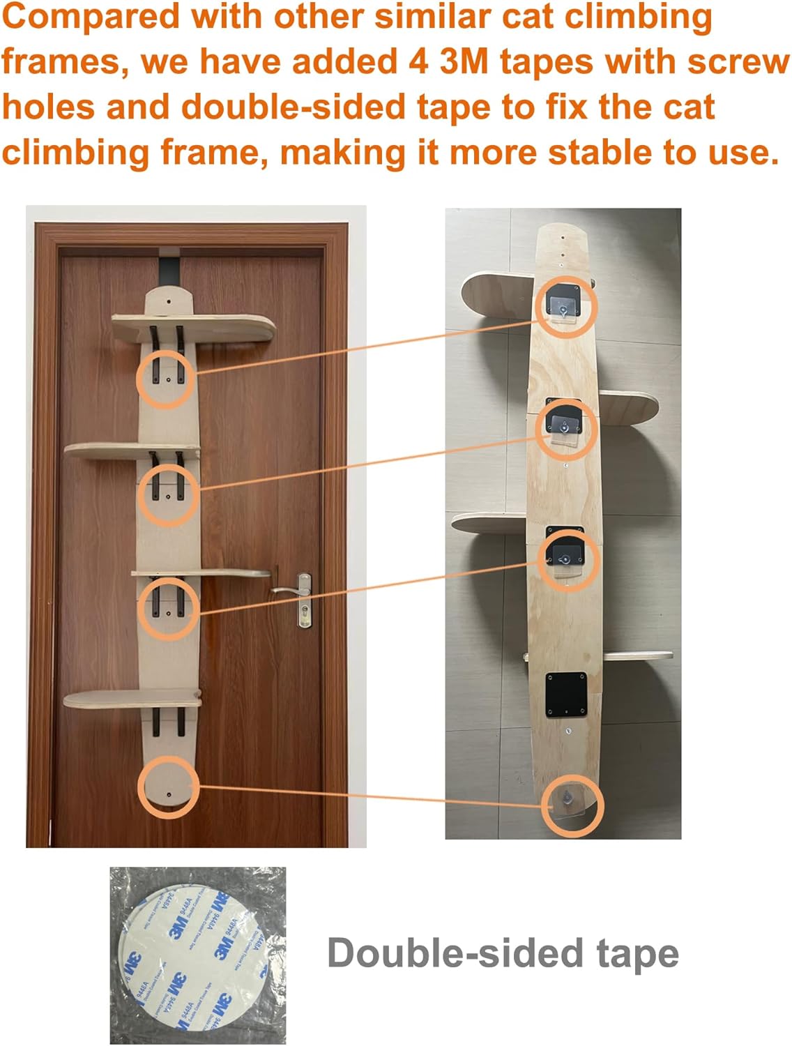 Door Hanging Cat Tree,Door Hanging Cat Shelf with Soft Mat,4-Levels Over The Door Cat Climber for Indoor Cats(Wooden-67.3" H X 23.2" L X 8.3" W)