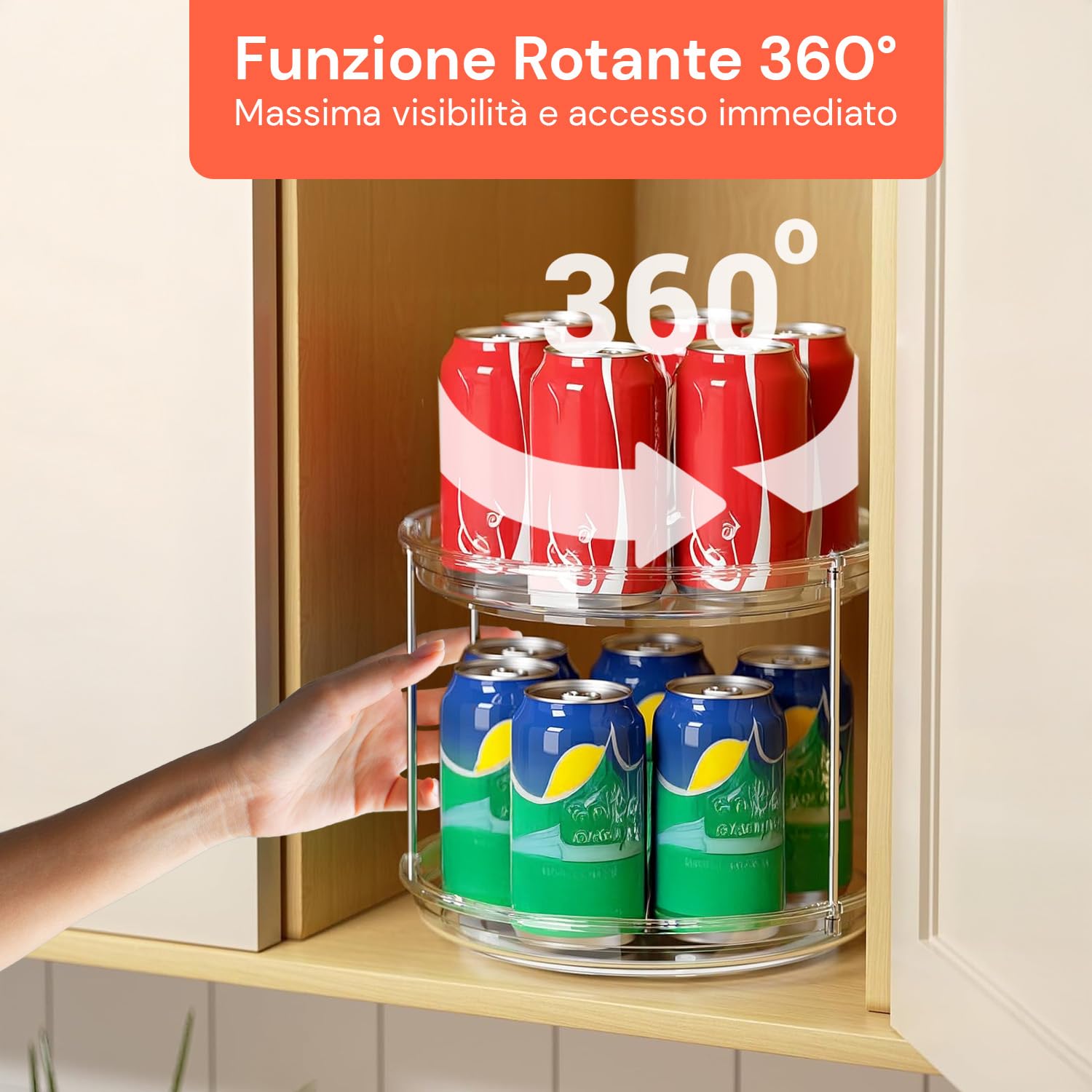 Avilia Set 2 Organizer Rotanti a 2 Livelli - Lazy Susan Salvaspazio per Cucina, Dispensa e Bagno - Porta Spezie e Porta Trucchi Girevole a 360° - Plastica Impermeabile Trasparente - Montaggio Rapido