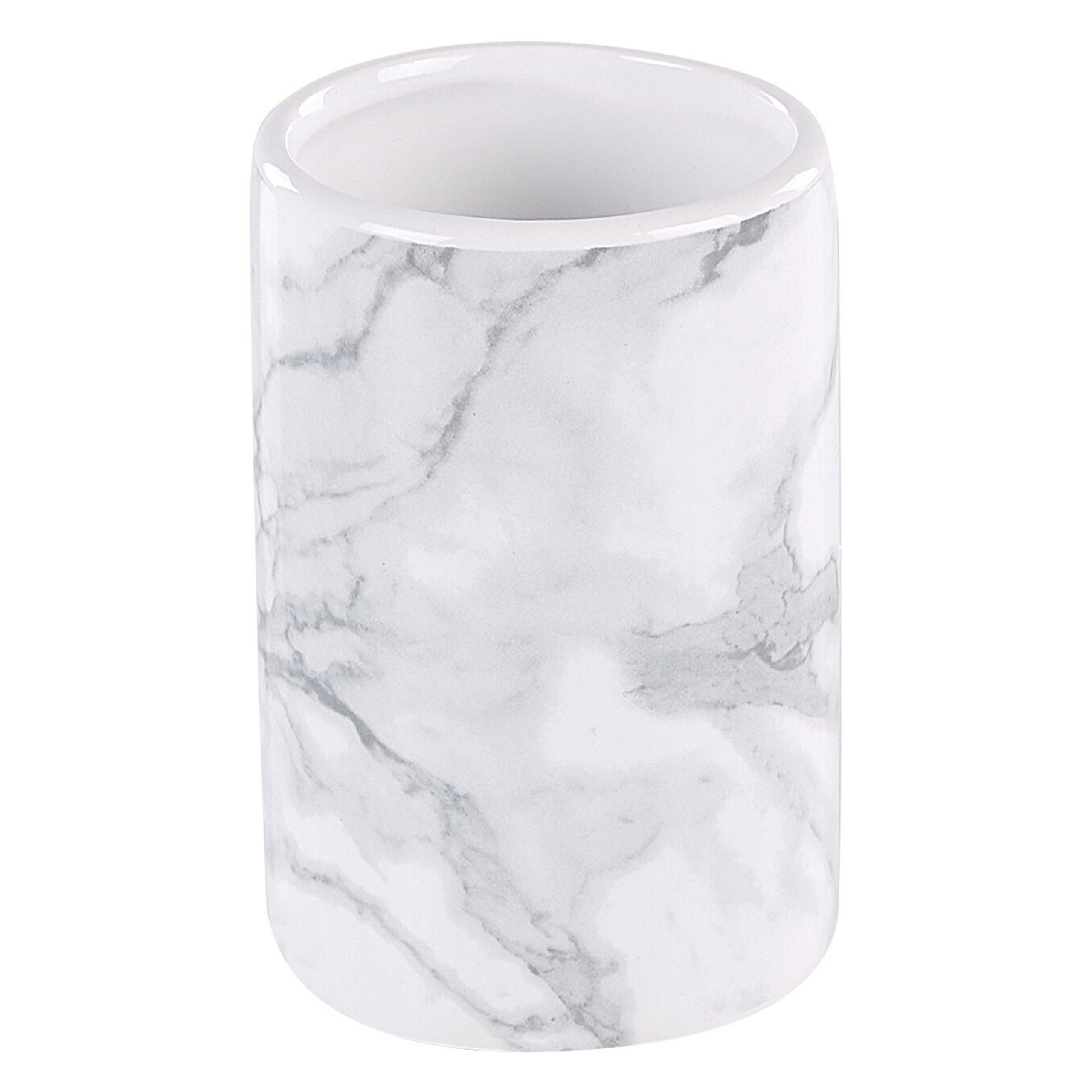 Set Accessori Bagno Porta Sapone in Ceramica Marmo Bianco Porta Scopino