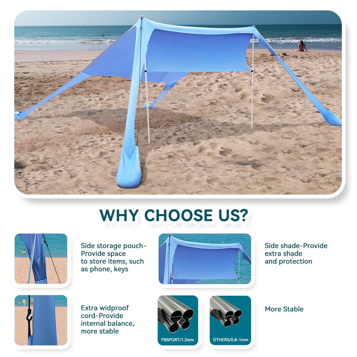 Tenda da spiaggia portatile tenda parasole spiaggia con protezione dai raggi ancoraggi per la sabbia e barre in alluminio per spiaggia cortile campeggio pesca e picnic