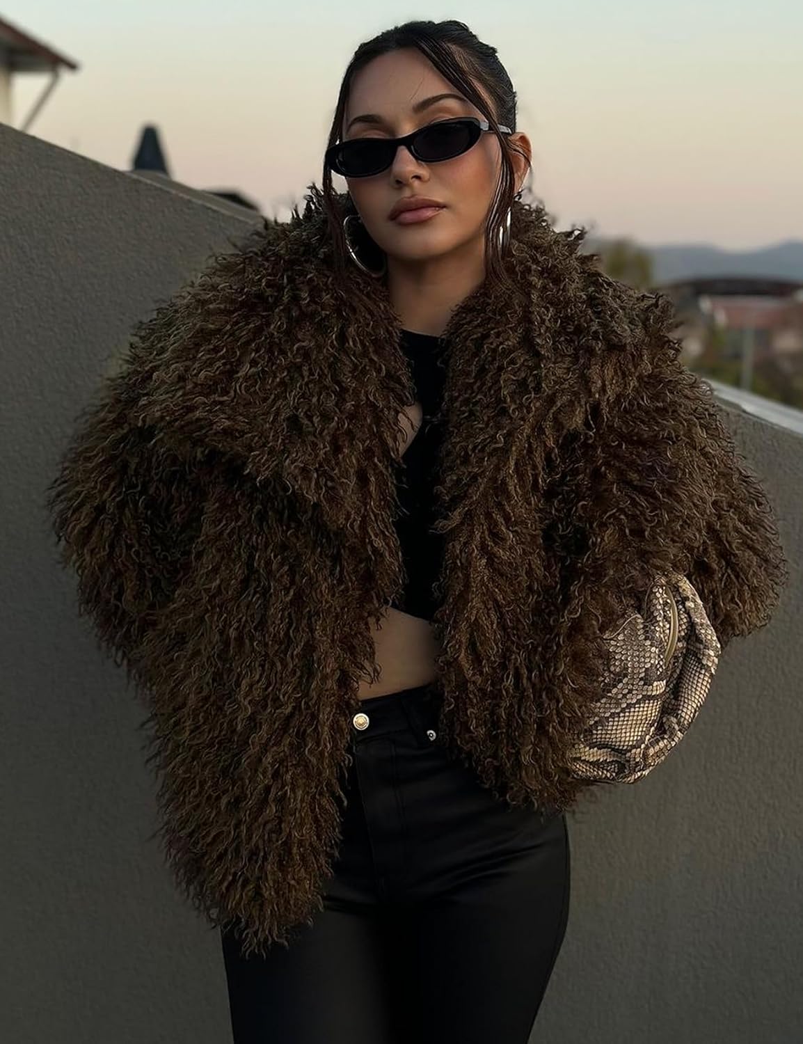 Flygo Women's Faux Fur Coat Jacket Fluffy 2025 Winter Jackets Lapel Long Sleeve Loose Shaggy Coats Outerwear - Image 2