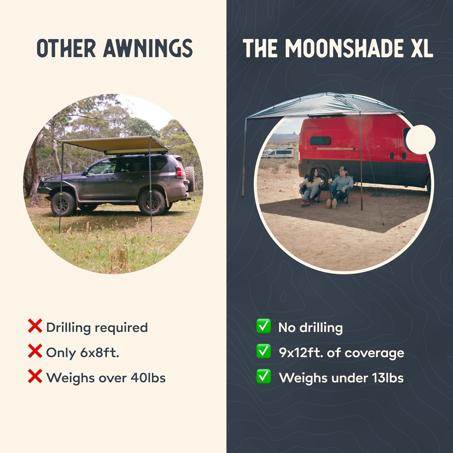 MoonShade XL and Long Wall Bundle, The Largest Portable Awning with Increased Shade and Privacy, for Trucks Vans SUVs