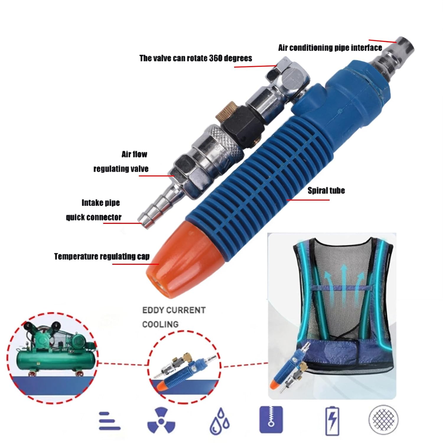 Strong Nylon Cooling Waist Belt with 360-Degree Air | Adjustable Nylon Waist Belt with Installation for Welding Tube Host, Stable Fast Release Connector