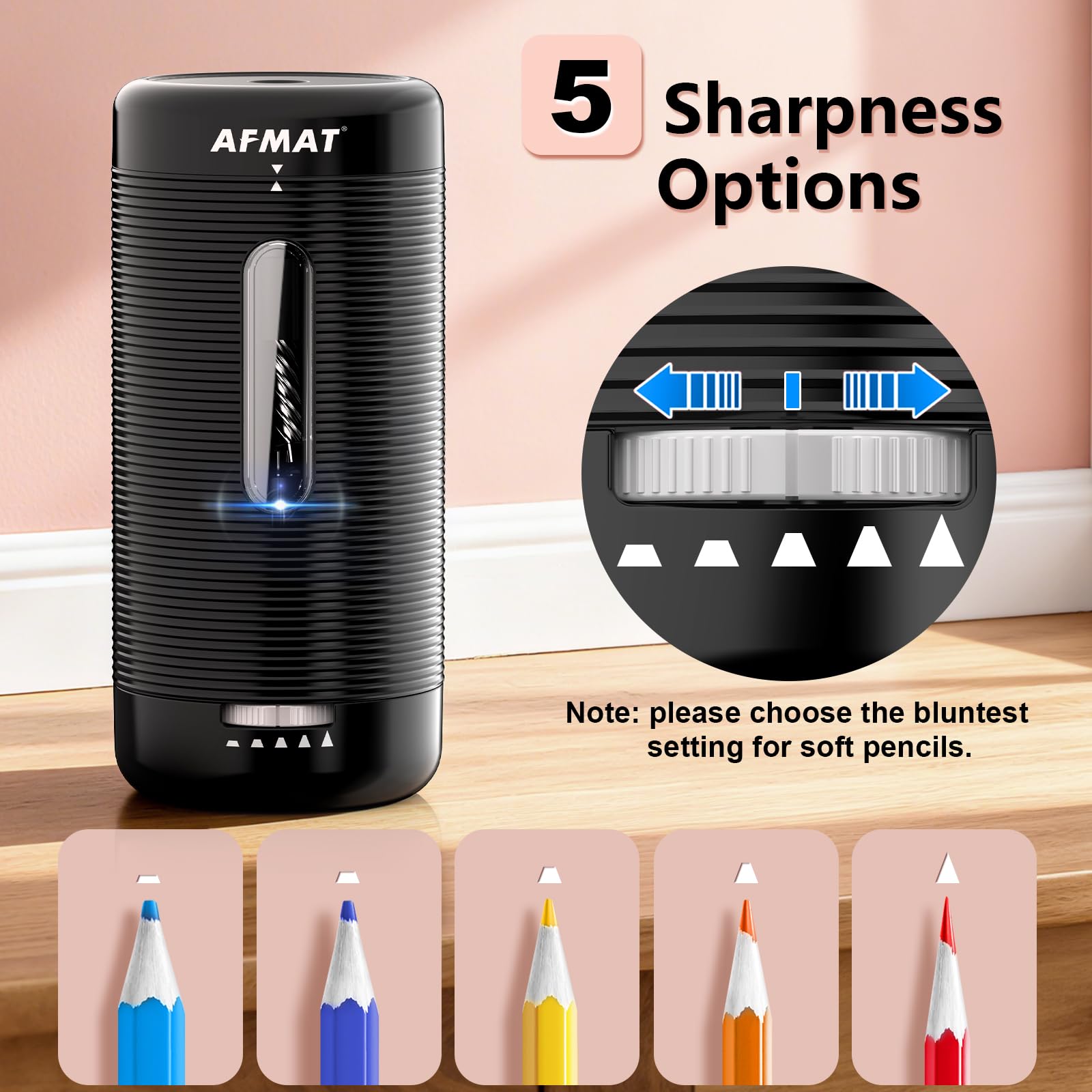 AFMAT Electric Pencil Sharpener Fully Automatic Pencil Sharpener Auto in & Out Rechargeable Hands-Free Sharpeners for Jumbo & Colored Pencils 6.5-12mm Portable for HomeClassroomOffice PSC2 product thumbnail 6