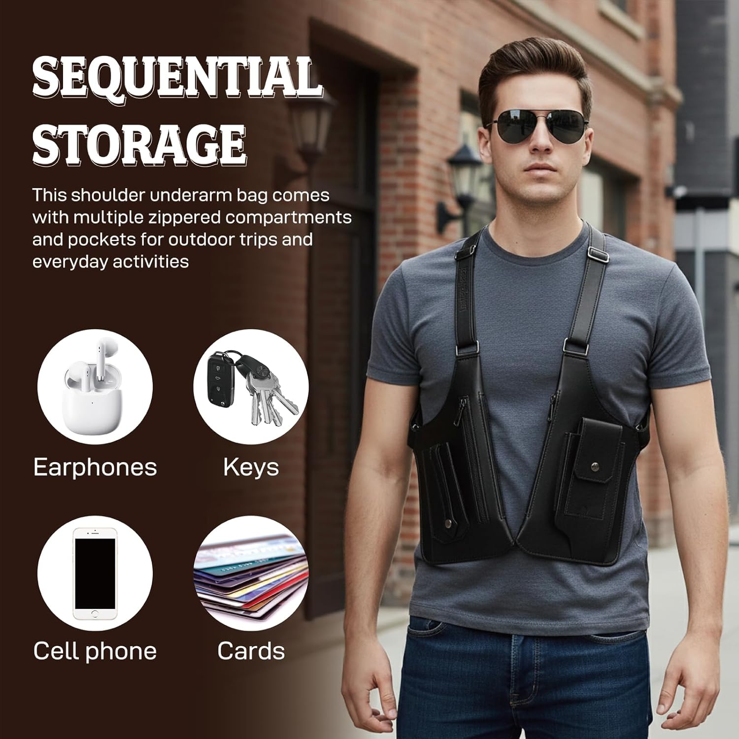 Double Shoulder Armpit Bag,Underarm Shoulder Bag for Men, Anti-Theft Underarm Wallet Pocket Holster Phone Leisure Double Shoulder Pouch,Multi-Purpose Armpit Tactical Bag,Travel Outdoors - Image 6