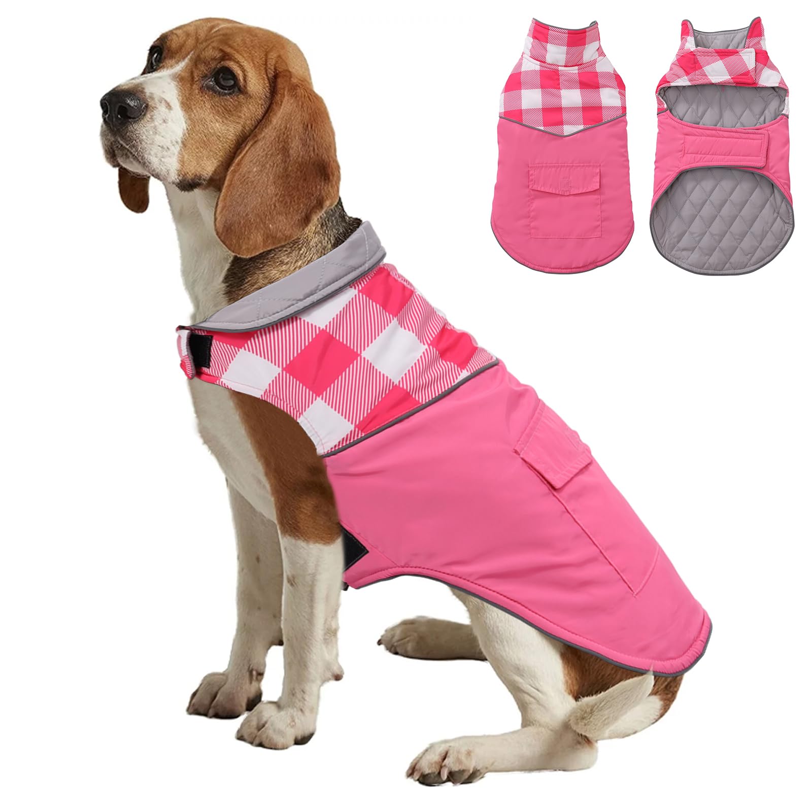 babepet Waterproof Dog Winter Coat with Harness Hole,Reflective Warm Puppy Jacket,Dog Pet Apparel with Quilted Lining,Ideal for Small Medium Breeds-Pink-XXL