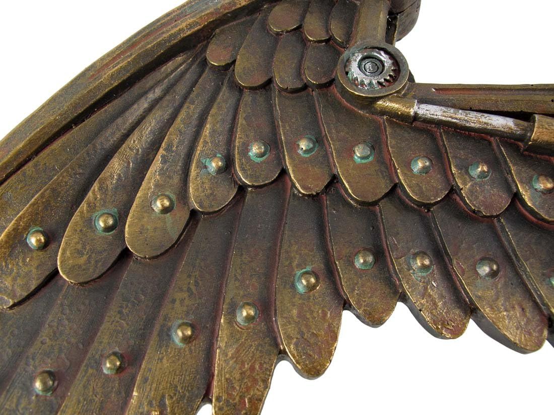 PTC 26.5 Inch Steampunk Winged Heart Decorative Wall Clock, Multicolor