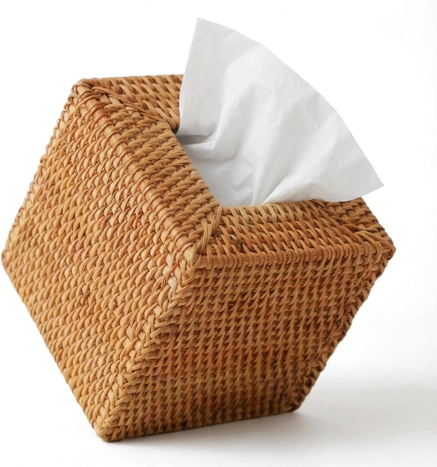 Rattan Tissue Box Cover, Natural Woven Wicker Tissue Box Holder Square, Simple & Cozy Boho Decorative Facial Napkin Holder for Bathroom Living Room Kitchen Desk, 5.5x5.5x5.9 Inch-4 Pack, Local Stock