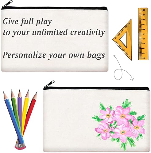 Vista 90 de ZeeDix Bolsa de lona, bolsa de cosméticos multiusos con cremallera, bolsa de lona con cremallera para manualidades, bolsas de maquillaje en blanco