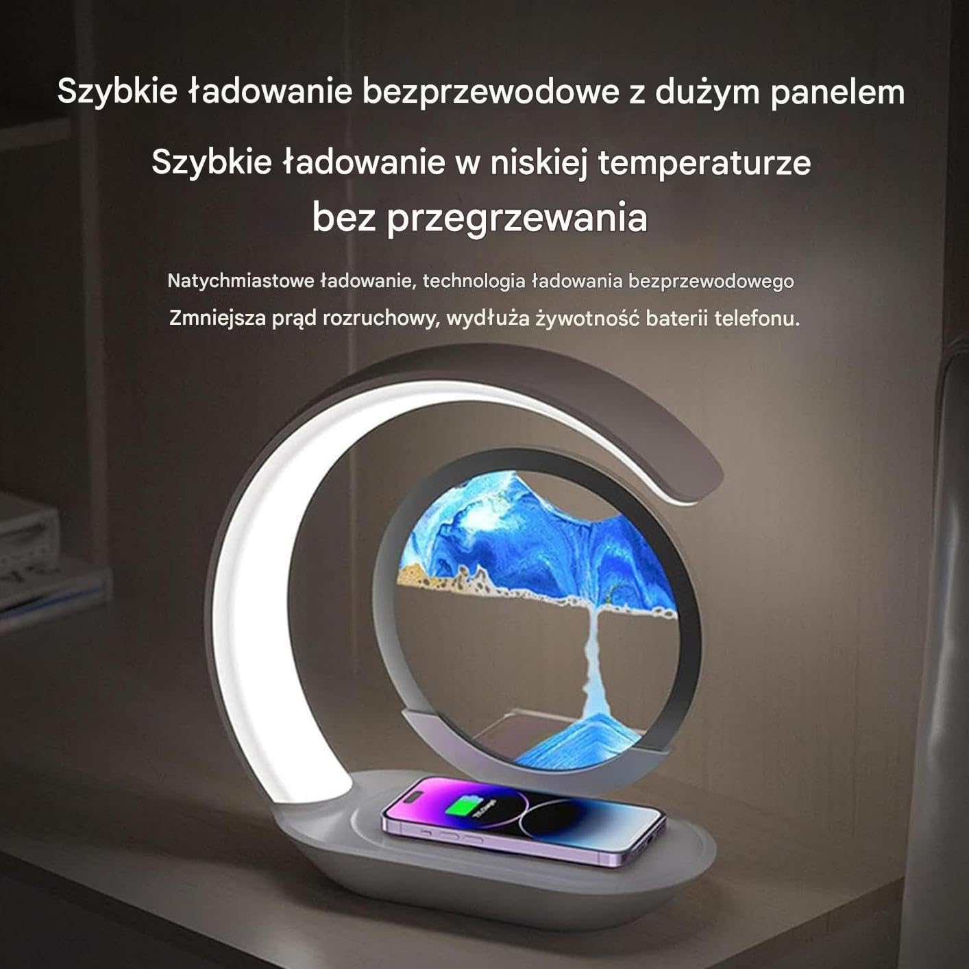 Magnetyczna Ładowarka Bezprzewodowa Dekoracyjna Lampa z Ruchomym Piaskiem | Ładowarki Bezprzewodowe do Telefonów Komórkowych Do Stołu do Użytku Nocnego do Łazienki do Domu do Medytacji Sensoryczne