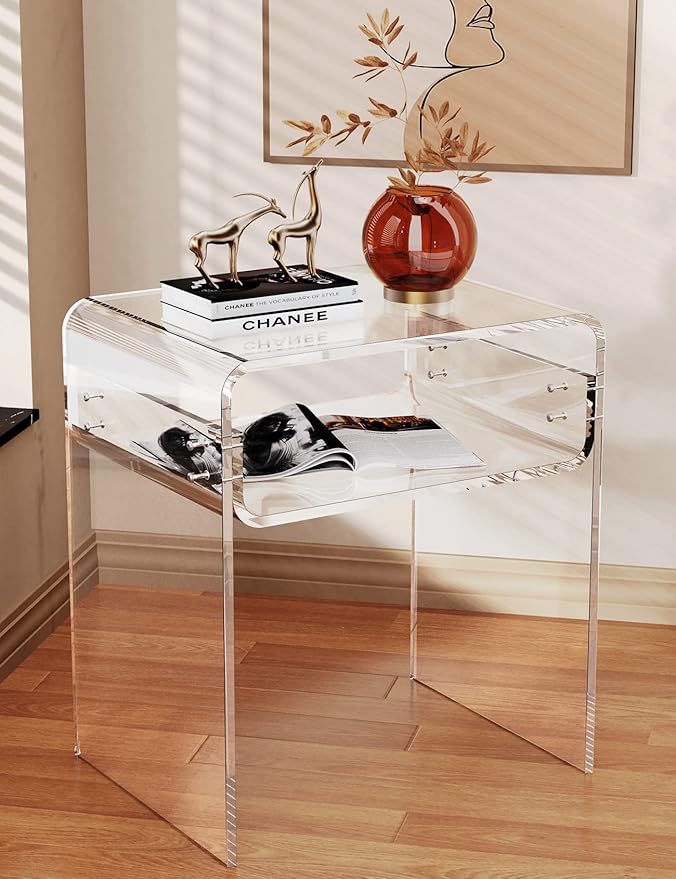 solaround Clear Acrylic End Table 2Tier Bedside nightstand for Living