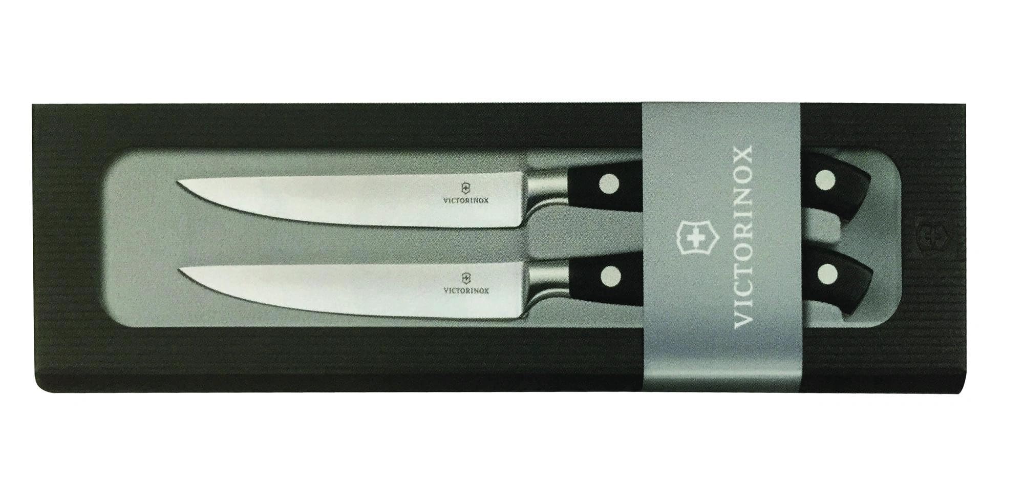 Victorinox Grand Maître, Steak Knife Set, 2 Pieces, Extra Sharp Blade, Straight Edge, 12 cm, Stainless Steel, Black