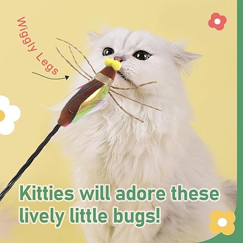 Miniatura 5 de SONGWAY Varita de juguete para gatos  Juguete de varita de gato con 4 piezas de repuesto de juguete de plumas de insecto, juguetes interactivos para
