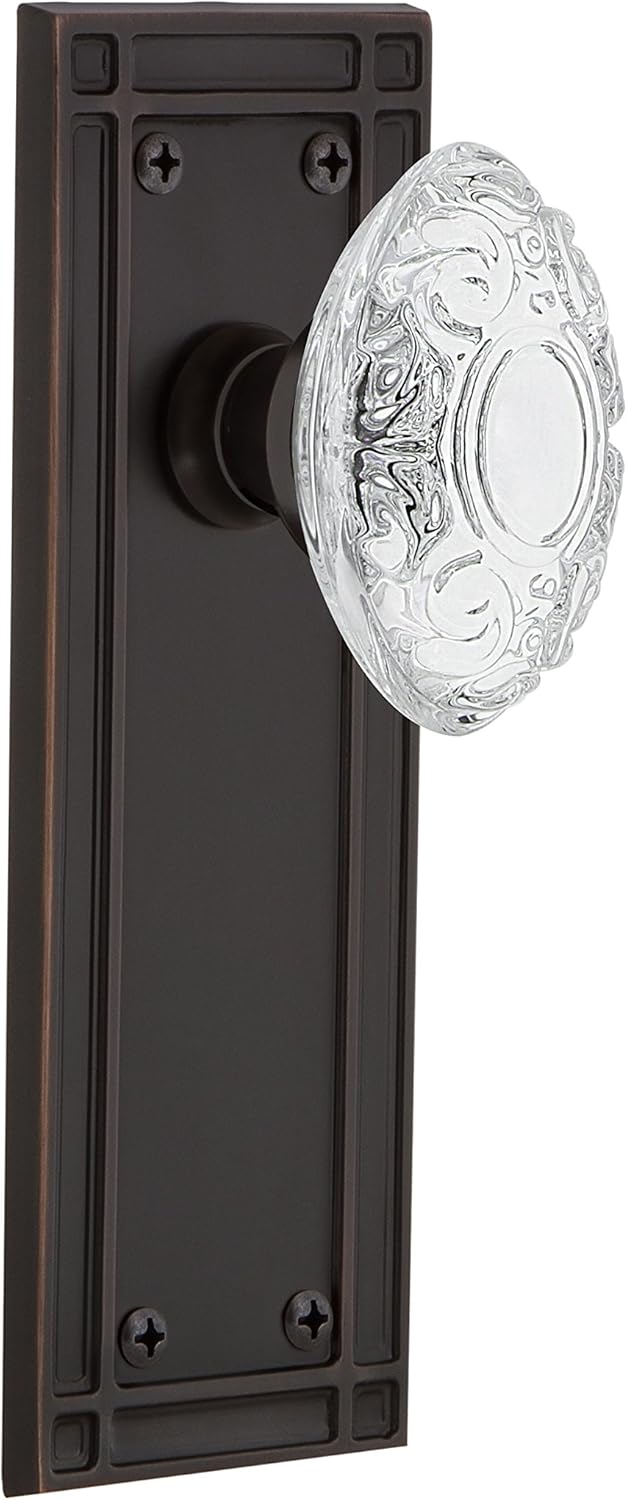 Nostalgic Warehouse 753868 Mission Plate with Crystal Victorian Knob, Backset Size:, Satin Nickel