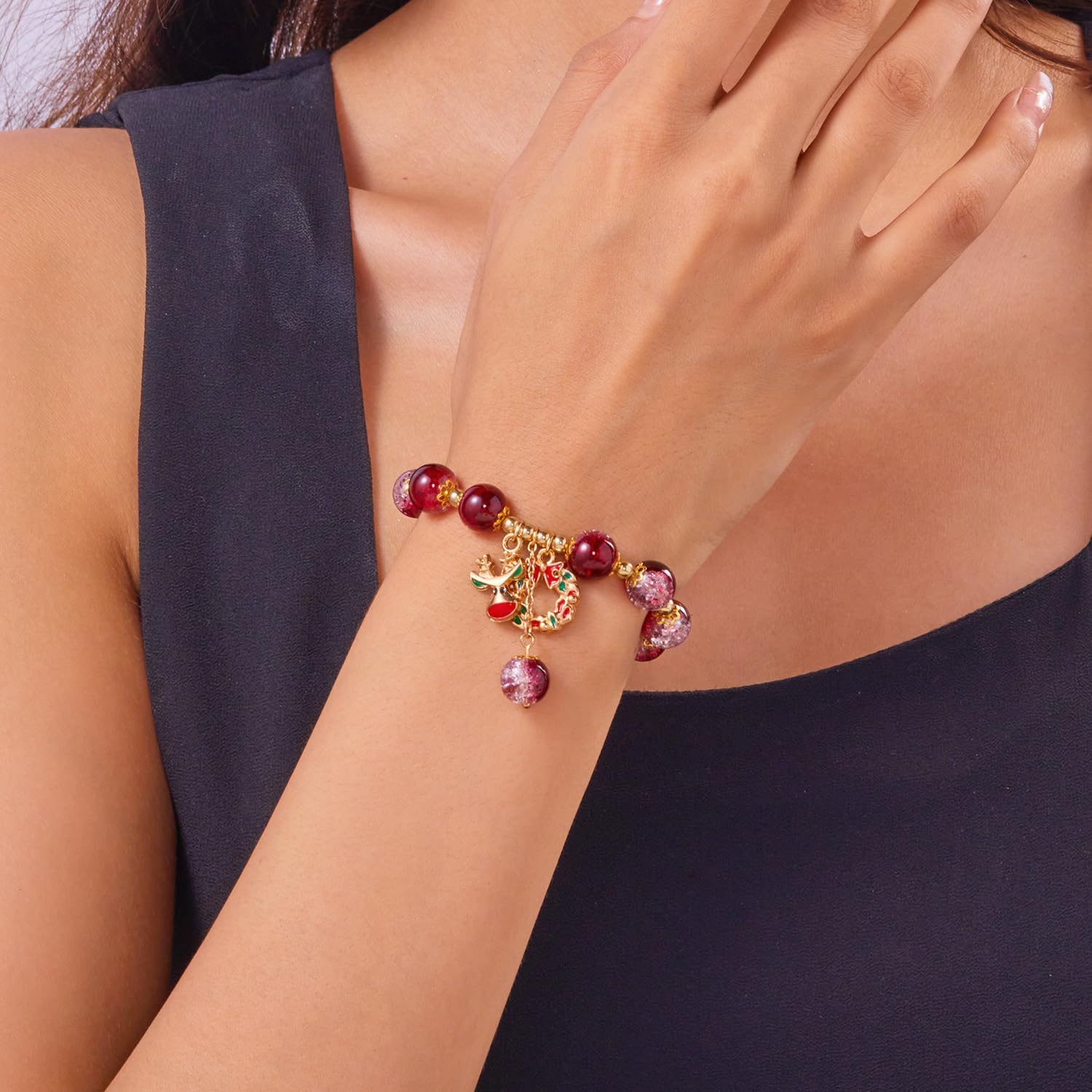 Christmas Beaded Stretch Bracelets Cute Cartoon Santa Claus Reindeer Christmas Tree Snowflake Jingle Bell Charm Bracelets Y2k Holiday Xmas Party Jewelry Gifts for Women - Image 3