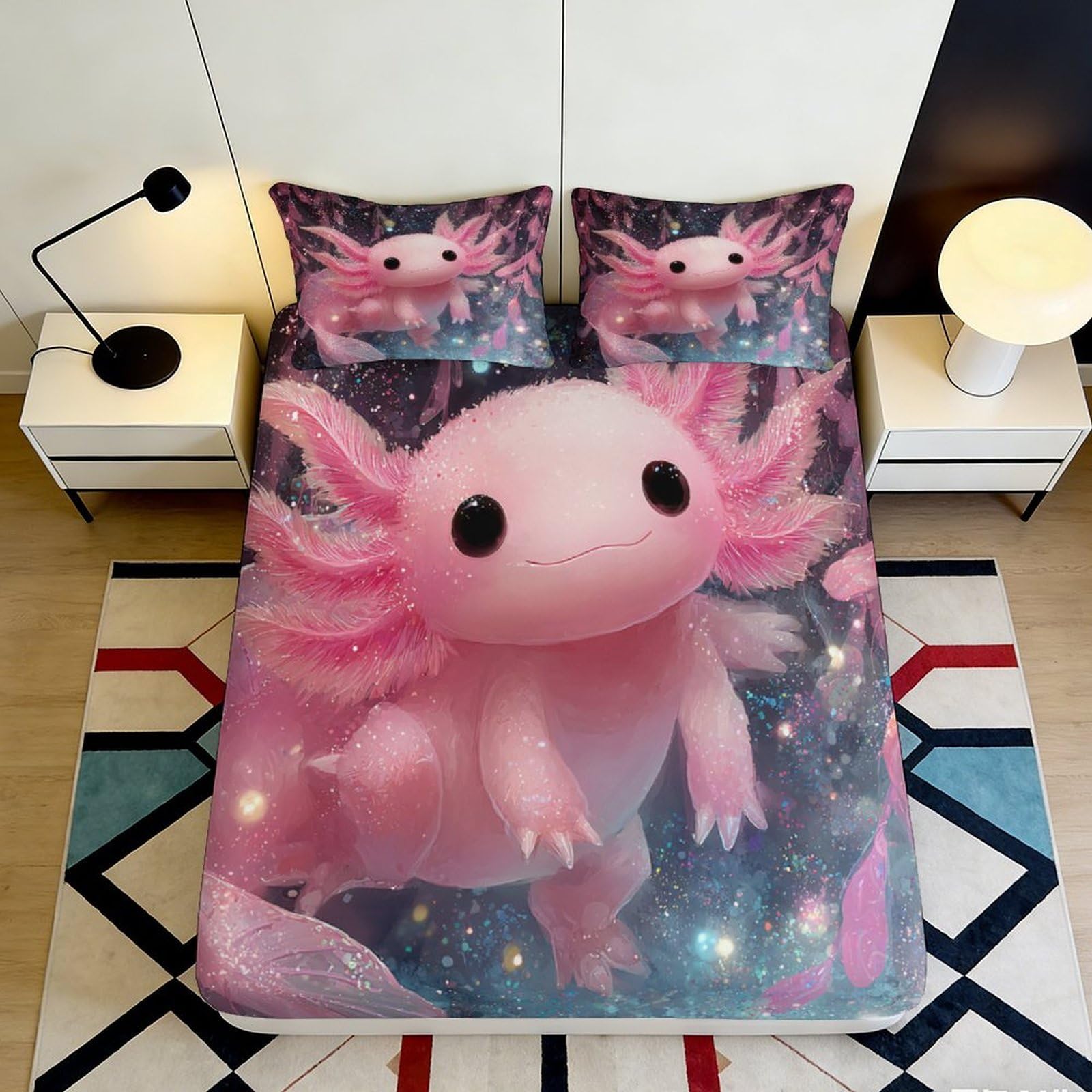 Jqzkxnhpbr Style-7 3D Printed Cute Axolotl Fitted Sheet Microfiber Soft Pink Cartoon Animal Bed Cover For Bedroom Dorm Decor Mattress Protection 90X200x25cm