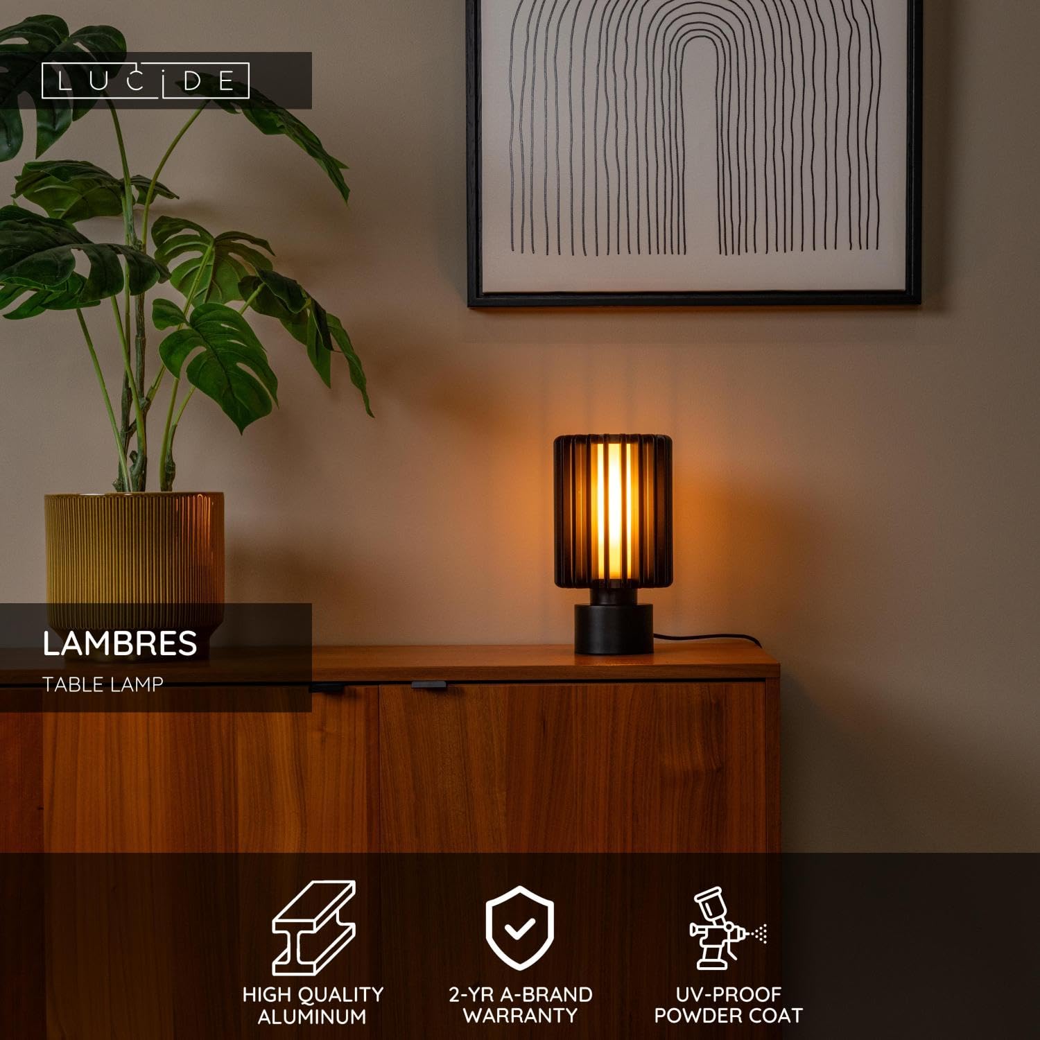 LUCIDE LAMBRES - Lampe de table - Ø 15 cm - 1xE27 - Noir