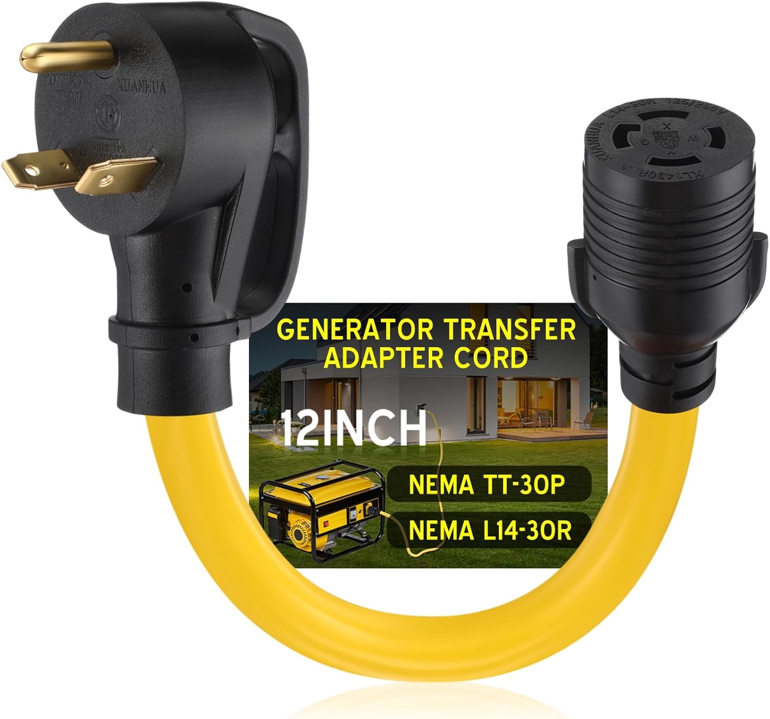 Tellegloww TT-30P to L14-30R 30 Amp Generator Adapter: Backup Power for Garden Tools & Lawn