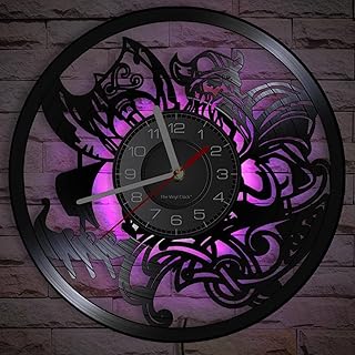 Timethink 12 Inch Viking LED Wall Clock with 7 Luminous Mode, Silent Quartz Non Ticking Vinyl Record Wall Clock Watch Viking Wall Art for Husband Men Women Kids New Year Gift Living Room Bedroom Decor