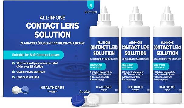 Healthcare by Amazon All-In-One Sodium Hyaluronate Solution for Soft Contact Lenses - Improved Hydration & Comfort 3 x 360ml