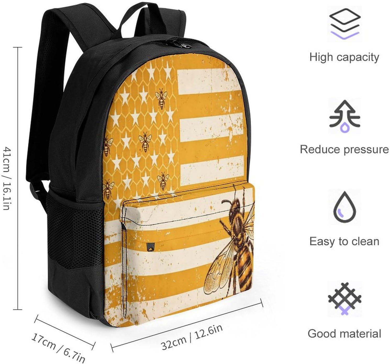 Beekeeper Honeycomb U.S. Flag Backpack Lightweight Backpacks Work Bag