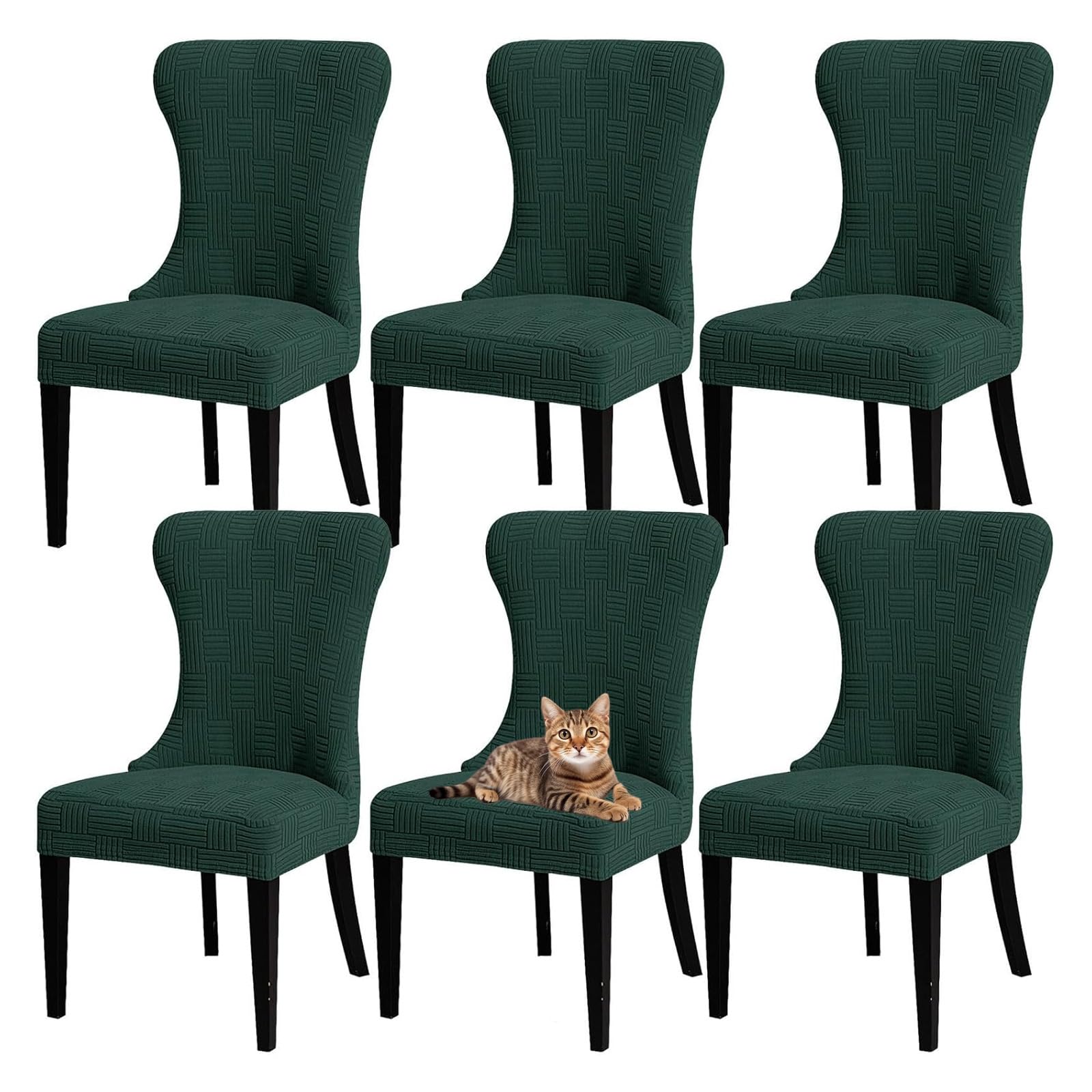 GUYIRT Wingback Side Chair Slipcover Accent Chair Cover Machine Washable Chair Slipcovers with Arms for Dining Room Banquet Decor (green,set of 6)