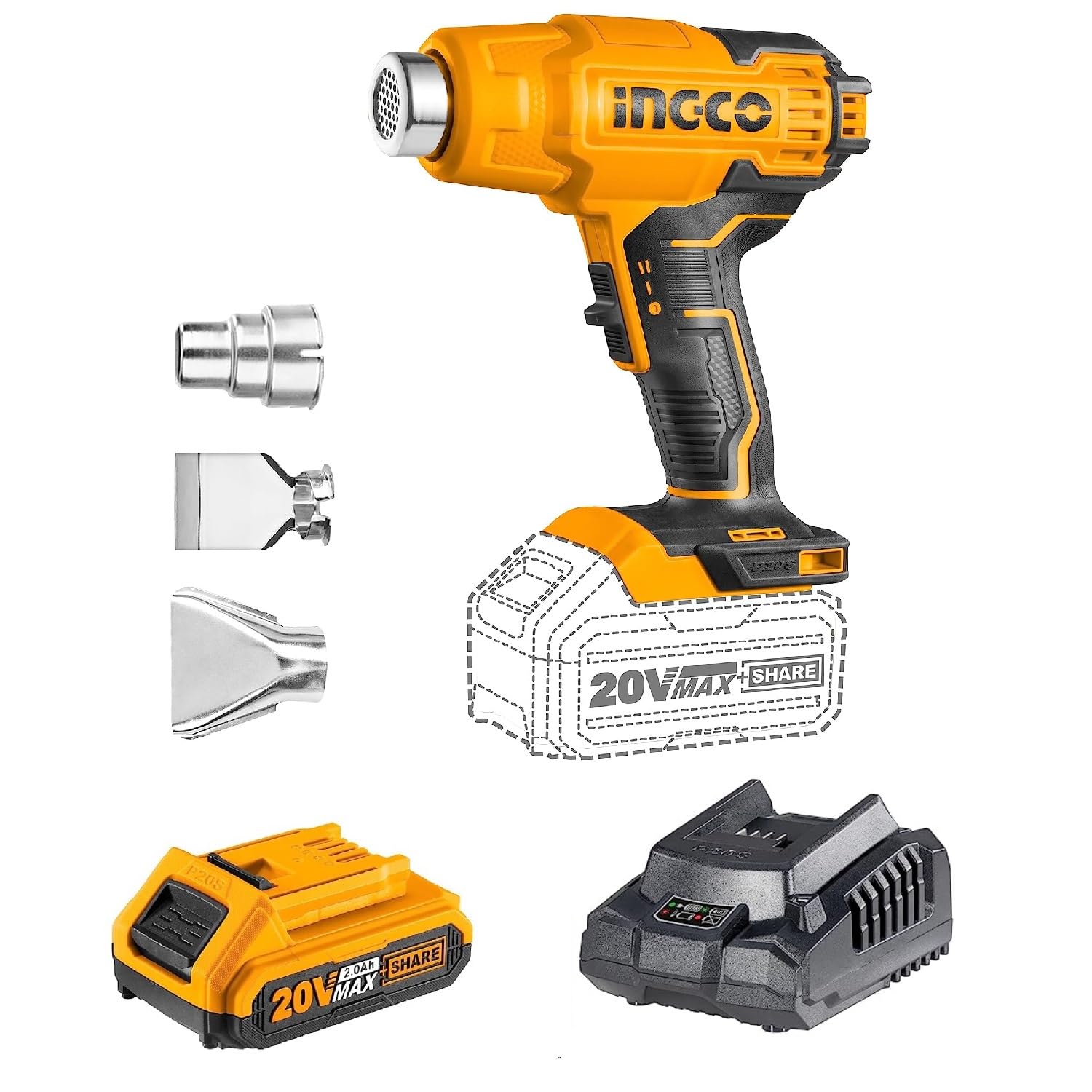 INGCO Cordlesss Hot Air Gun, Heat Gun With 3 Pcs nozzles, With Battery and Charger, with Overload Protection for Crafts, Shrink PVC, Cell Phone Repairs, Removing Paint or Floor Tiles (B0CCD4741T) Amazon Price History, Amazon Price Tracker
