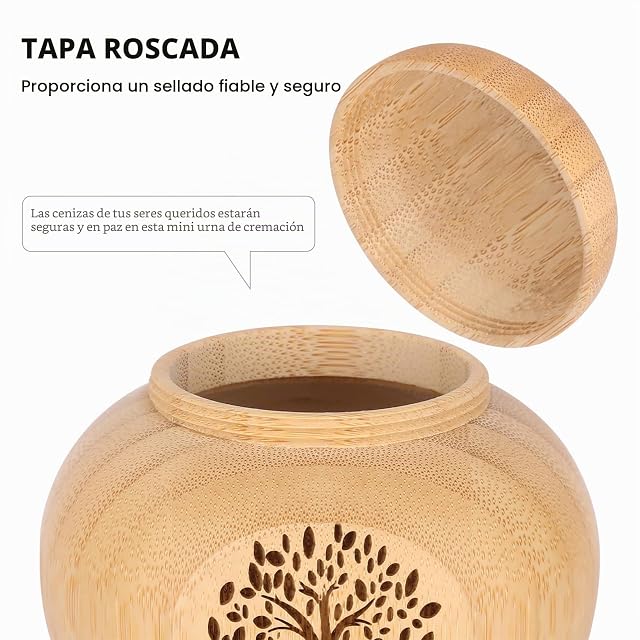 Foto 4 de 7 de Urnas pequeñas para cenizas humanas, mini urna de bambú con patrón de árbol de la vida