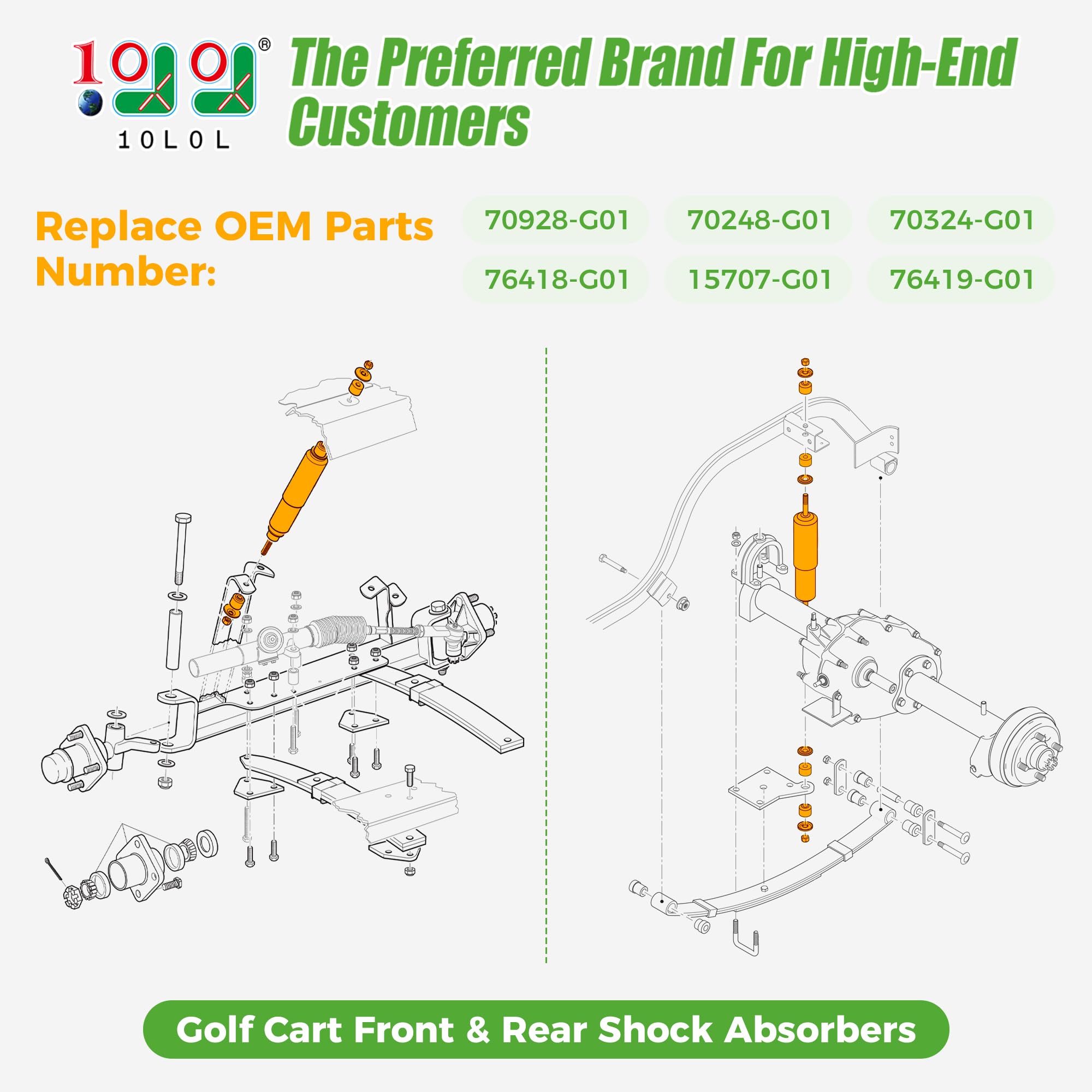 10L0L Kit de amortiguadores delanteros y traseros para EZGO TXT & Medalist 1994-up, OEM: 70928-G01 76418-G01