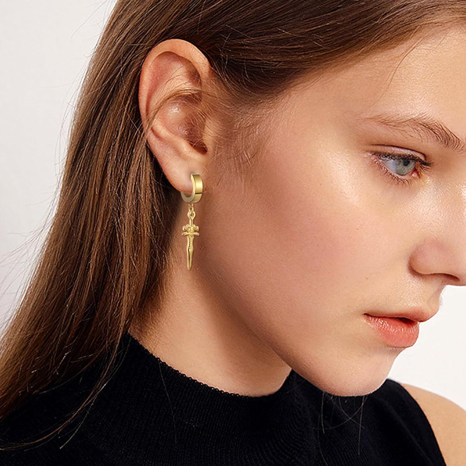 OIDEA Sword Dangle Earrings for Men Women: Hip Hop Punk Dagger Earrings Stainless Steel Hypoallergenic Piercing Gothic Huggie Hinged Hoop Earrings Jewelry Gifts - Image 2