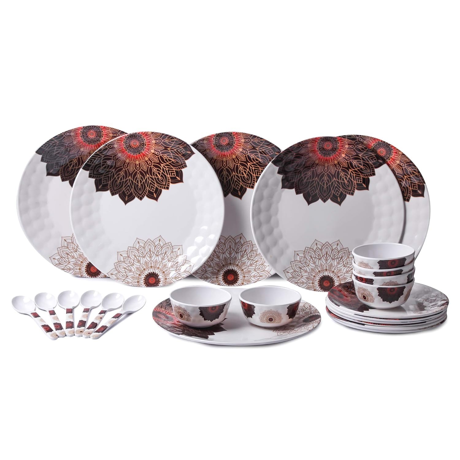 Service de table rond mélamine évite la casse vaisselle cuisine blanche légère 24 pièces