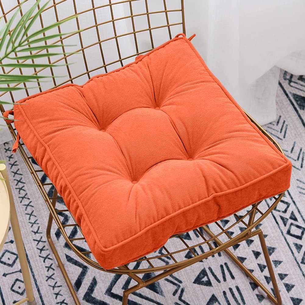 Furlide Chair Cushion with Ties 18 x 18 Inch Indoor Outdoor Cushions for Dining Chairs Set of 2, Square (Orange, 18 x 18 Inch)