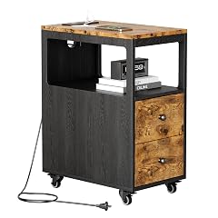 Narrow End Table with Charging Station and Wheels Movable Narrow End Table with USB Ports and Outlets for
