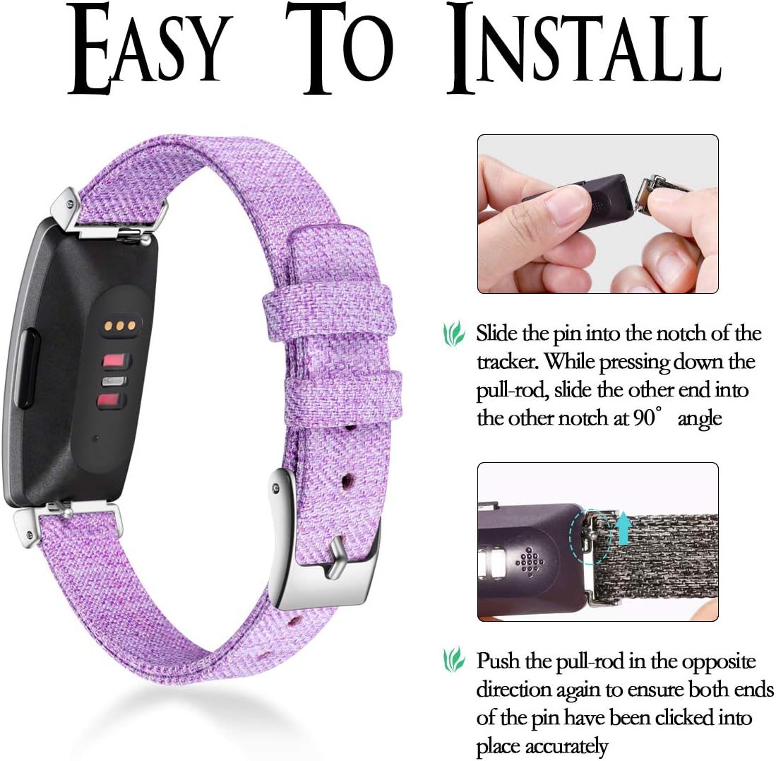 Maledan Replacement Bands Compatible with Inspire HR/Inspire/Inspire 2 Activity Tracker, Breathable Woven Fabric Accessories Strap Watch Band for Women Men, Small, Lavender
