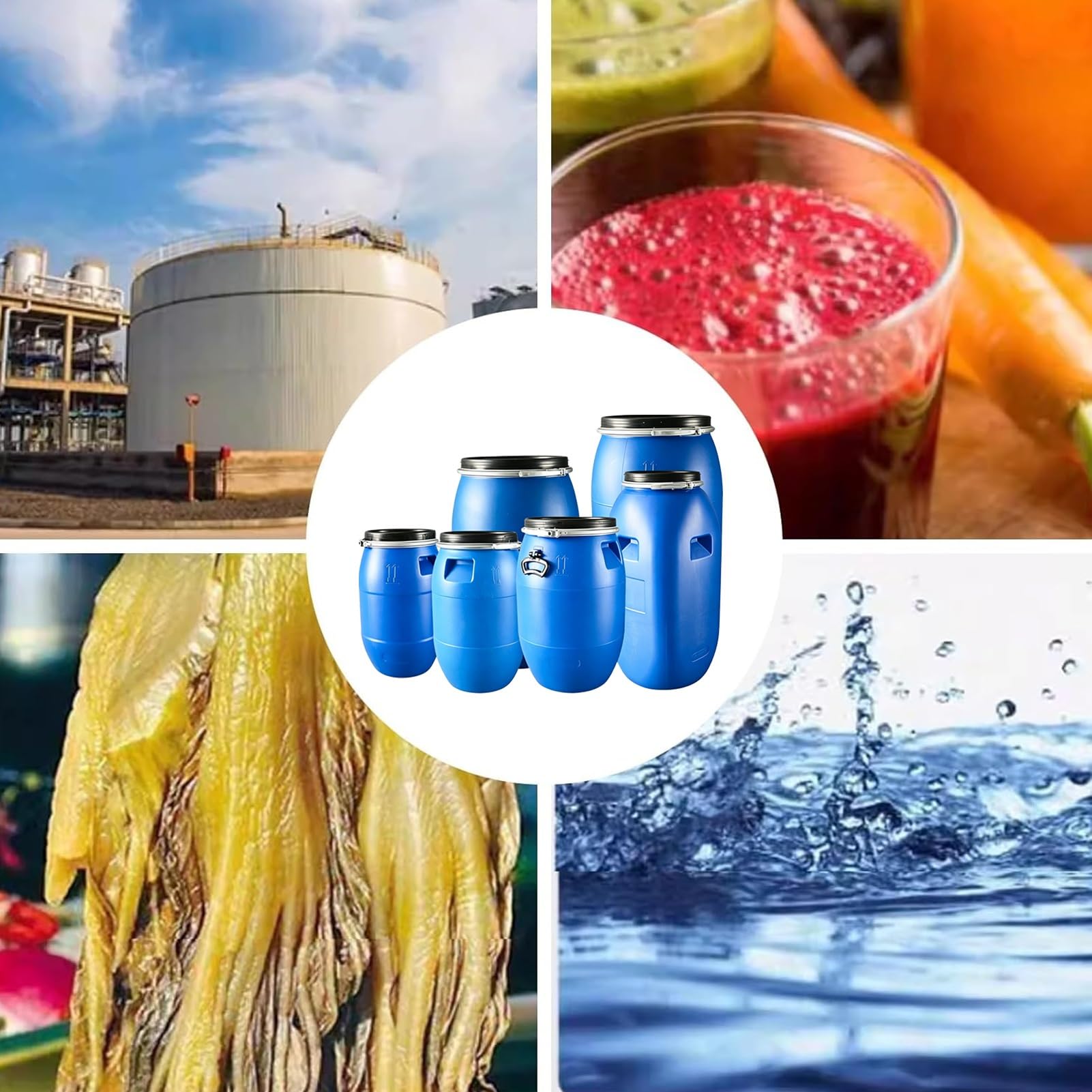 Tonneau plastique bleu avec couvercle, baril ouvert sur le dessus for l'expédition et le stockage industriel, reservoir eau conception hermétique, recuperateur d eau de pluie(60L)