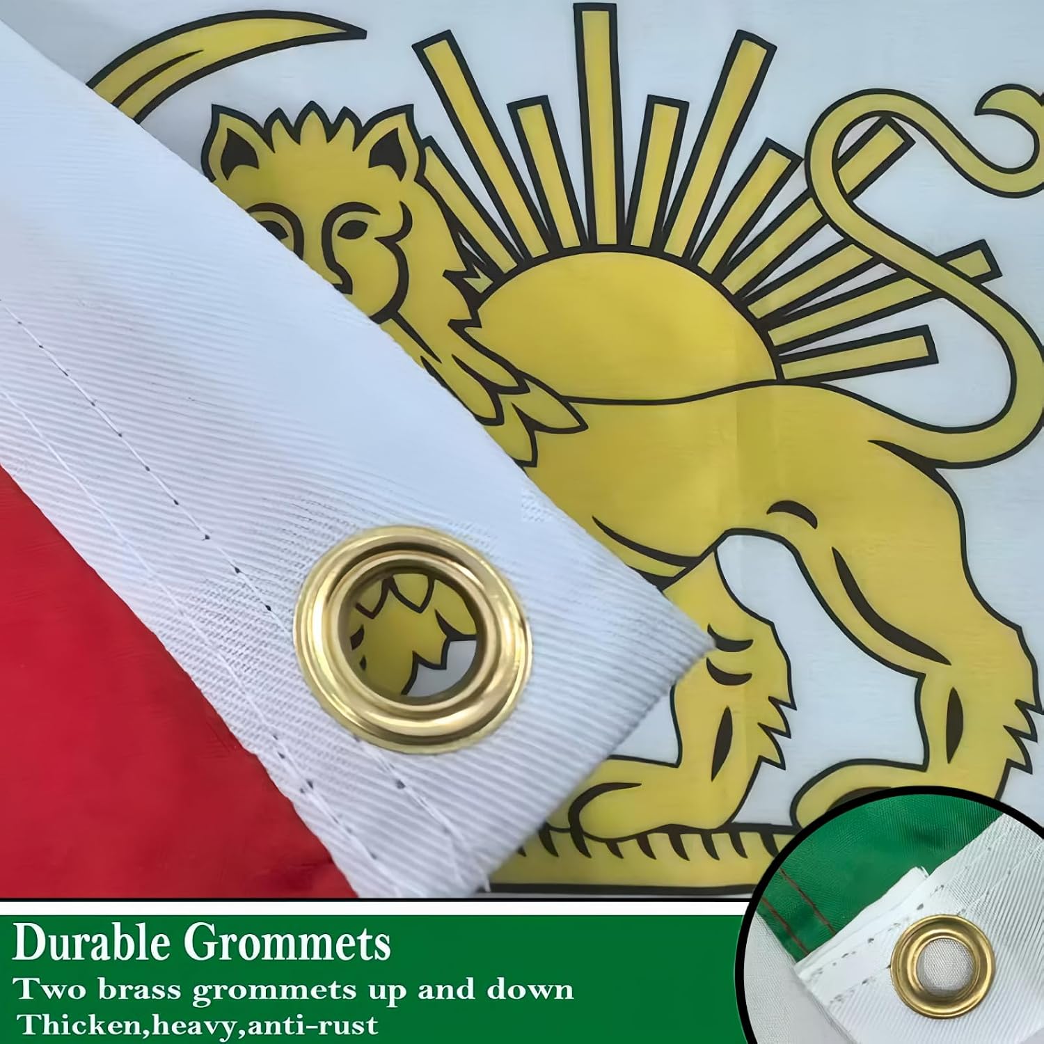 Old Iran Iranian Lion Sun Flag 3x5 Outdoor Double Sided-Old Historic Iran Flags 3 Ply Heavy Duty with Lion Sun Crown Former Iranian Flags with 2 Brass Grommets for Outside Outside