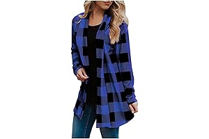 Women's Casual Trendy Comfy Long Sleeve Flannel Cardigan Buffalo Plaid Jacket with Pockets