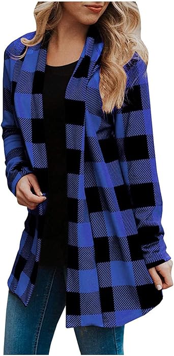 Womens Flannel Cardigan Sweaters Trendy Casual Lightweight Plaid Jacket Loose Long Sleeve Kimono Fashion Fall Outfits