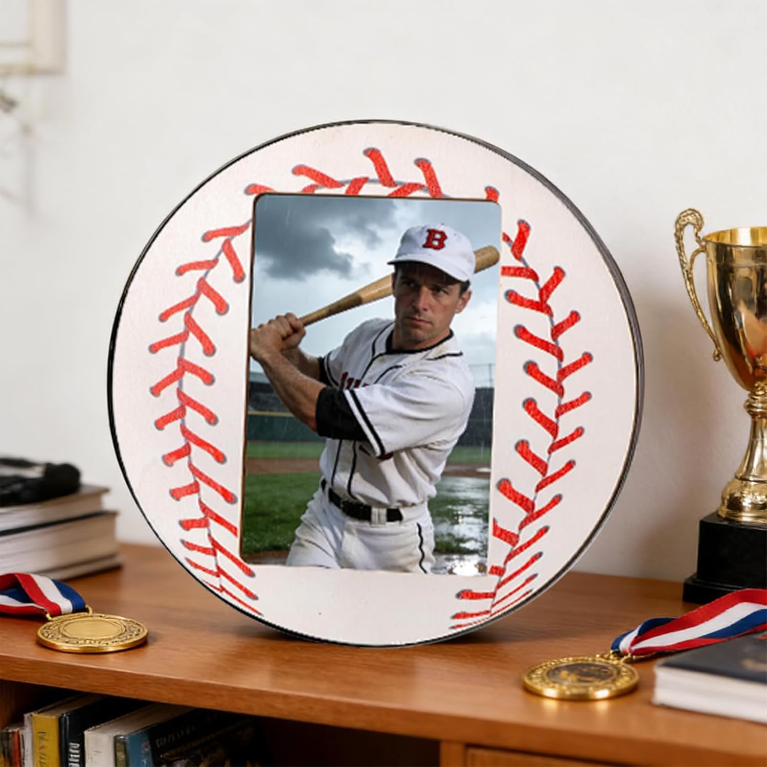 8Pcs Baseball Picture Frame Wooden Photo Baseball Picture Frame 4x8In Baseball Centerpieces for Table Suitable for Desktop Home and Office Decoration for Baseball Parties