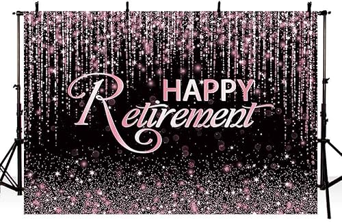 Miniatura 3 de SENDY Telón de fondo de feliz jubilación de 7 x 5 pies, fondo de fotografía dorado con purpurina dorada para decoración de fiesta de jubilación,